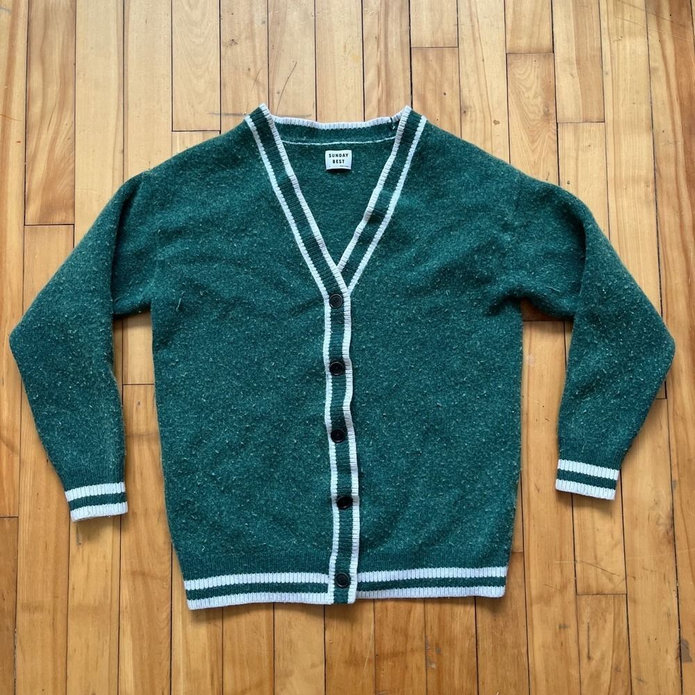 Sunday Best Aritzia Merino Wool Varsity Cardigan Green White Striped Small